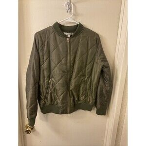 Say What L Olive Green Bomber Jacket, Zip Up Polyester Jacket, Warm